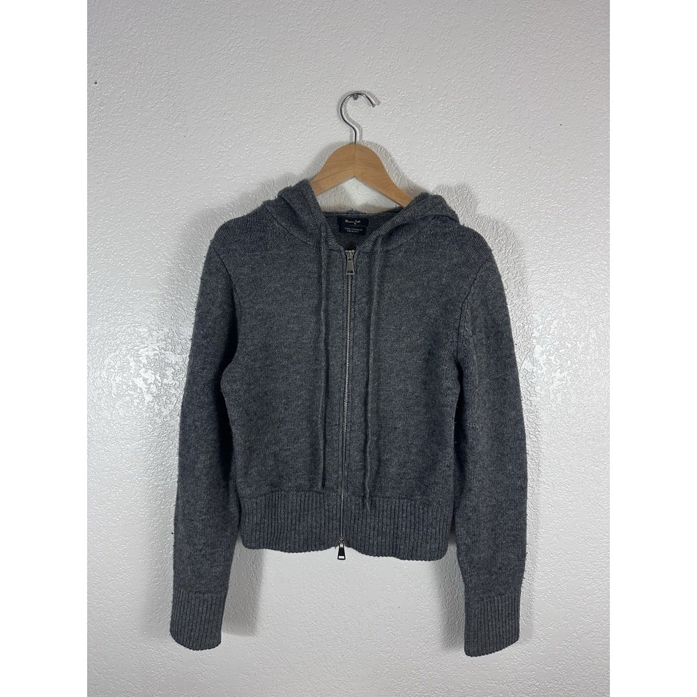 Massimo Dutti Wool Cashmere Full Zip Hooded Sweater Gray Size Small